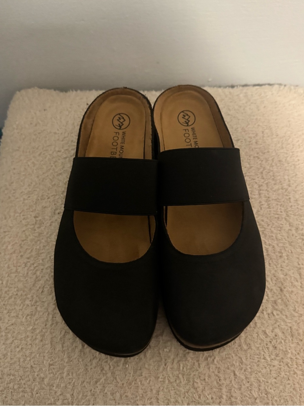 White Mountain Black Slip-On Mary Jane Mules